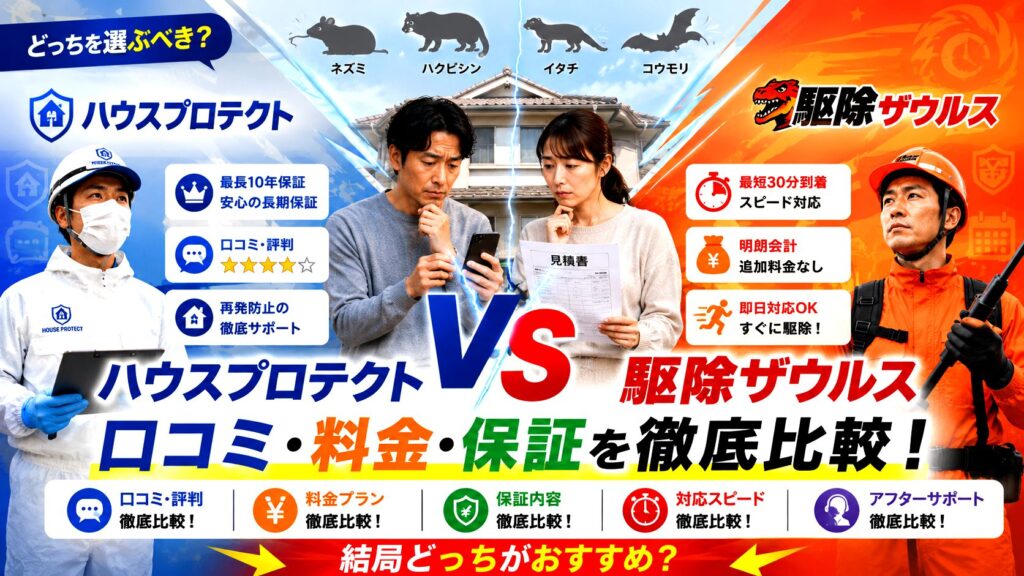 ハウスプロテクトと駆除ザウルスはどっちがおすすめ?口コミ・評判・料金の決定的な違いを徹底比較!
