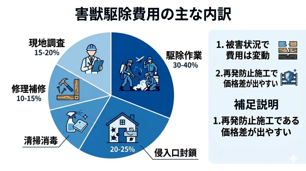 害獣駆除110番の害獣駆除費用の主な内訳