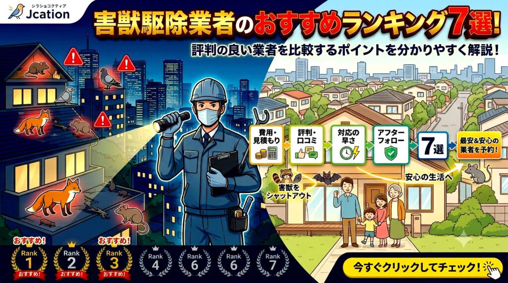 害獣駆除業者のおすすめランキング7選!評判の良い業者を比較するポイントを分かりやすく解説!